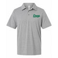 Dawgs script on the left chest of a light gray striped polo