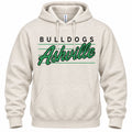Retro Bulldogs Ashville script on an oatmeal heather hoodie